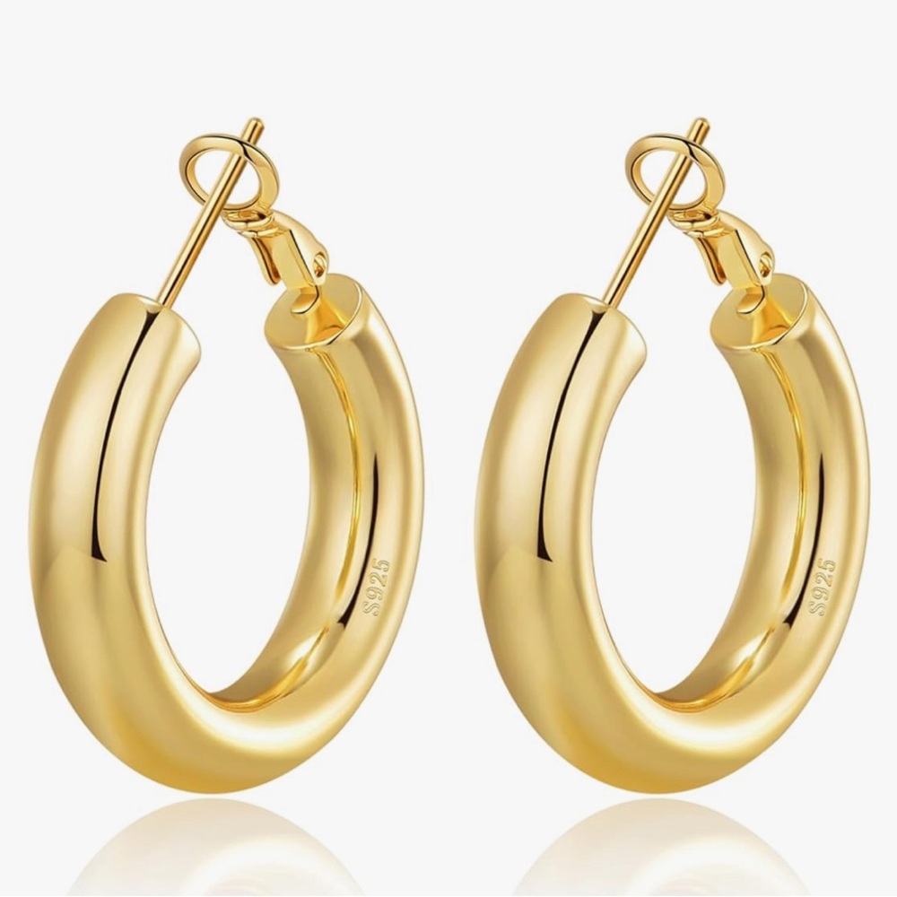 Lightweight Chunky Gold Hoop Earrings, 30mm NEW
